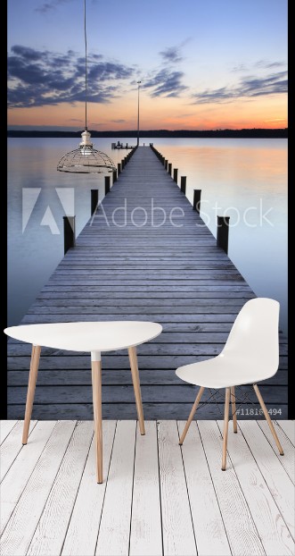 Bild på Lake at Sunset Long Wooden Pier